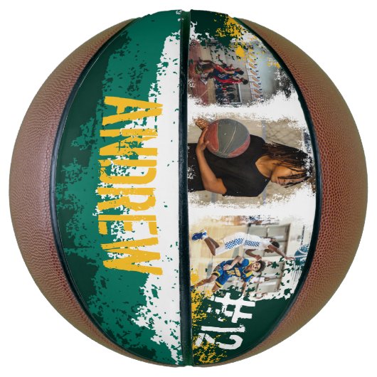 Aangepaste afspeelnaam en nummer 3 Fotocollage Basketbal (Verticaal)