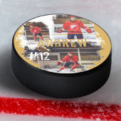 Aangepaste afspeelnaam en nummer 3 Fotocollage Hockey Puck