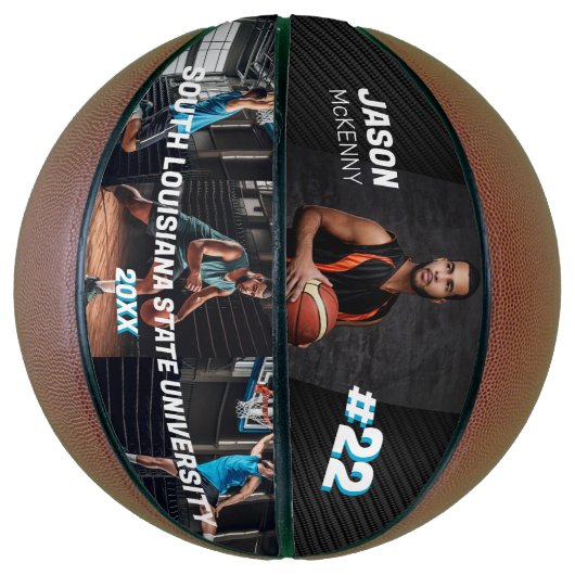 Aangepaste afspeelnaam en nummer 4 Fotocollage Basketbal (Verticaal)