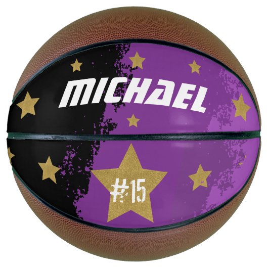 Aangepaste afspeelnaam en nummer Gold Stars Basketbal (Voorkant)