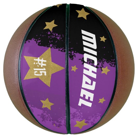 Aangepaste afspeelnaam en nummer Gold Stars Basketbal (Verticaal)