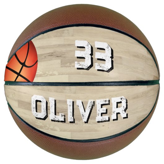 Aangepaste afspeelnaam en nummer rechtsgrond houte basketbal (Voorkant)