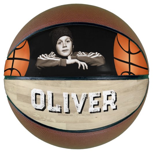 Aangepaste afspeelnaam houten vloerfoto basketbal (Voorkant)