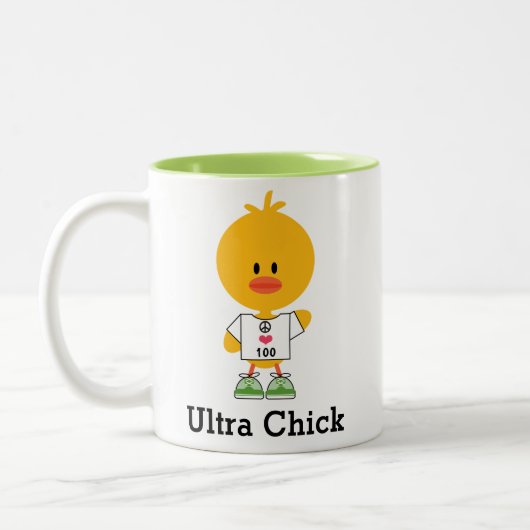 Aangepaste afstand Ultra Chick Marathon Runner Tweekleurige Koffiemok (Links)