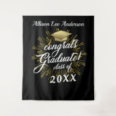 Aangepaste afstudeerdop Golden Starburst Achtergro Wandkleed (Voorkant)