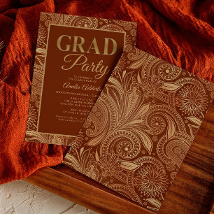 Aangepaste afstudeerfeest Burgundy Goud Paisley Kaart
