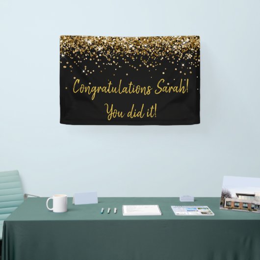 Aangepaste afstudeerfeest foto booth zwart & goud spandoek (Beurs)