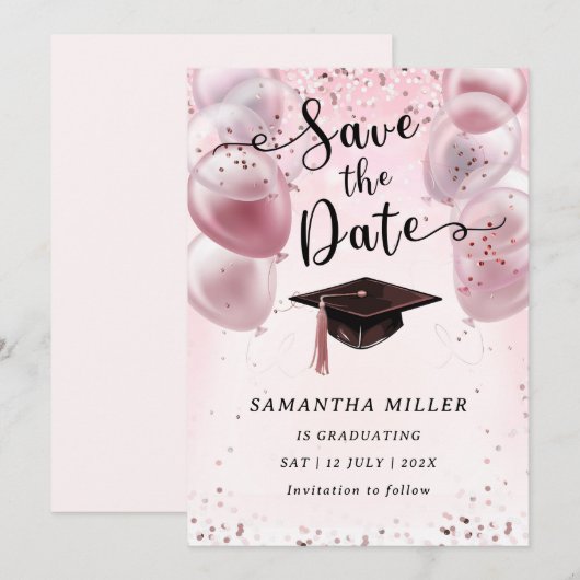 Aangepaste Afstudeerfeest Save the Date Kaart (Voorkant / Achterkant)