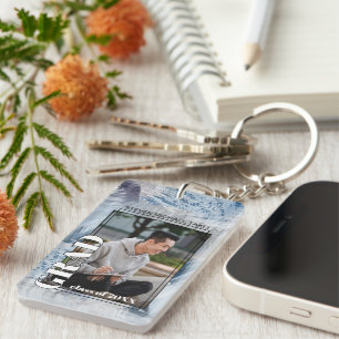 Aangepaste afstudeerfoto op abstract kunstpatroon sleutelhanger