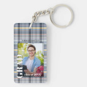 Aangepaste afstudeerfoto op Gingham-patroon Sleutelhanger (achterkant)