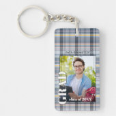 Aangepaste afstudeerfoto op Gingham-patroon Sleutelhanger (Voorkant)