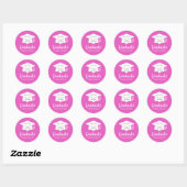 Aangepaste afstudeerhoed Jaar Schoolnaam Roze Wit Ronde Sticker (Vel)