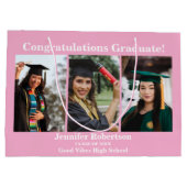 Aangepaste afstudeerklas van fotocollage naam Roze Groot Cadeauzakje (Achterkant)