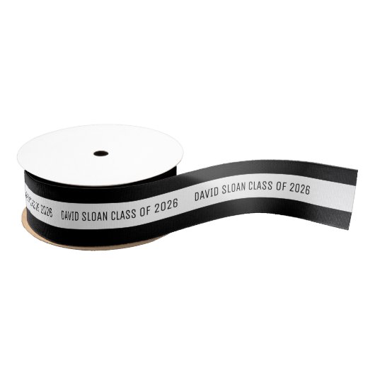 Aangepaste afstudeerlint | Zwart Wit Grosgrain Lint (Spoel)
