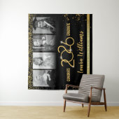 Aangepaste Afstuderen Banner Fotocollage Zwart Gou Wandkleed (In situ)