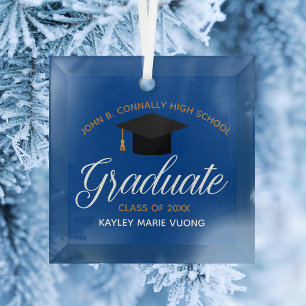 Aangepaste afstuderen blauw goud afgestudeerd kers glas ornament