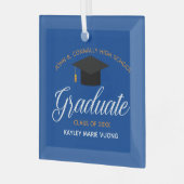 Aangepaste afstuderen blauw goud afgestudeerd kers glas ornament (Voorkant links)