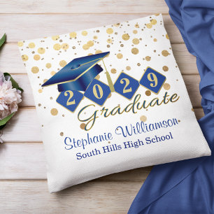 Aangepaste Afstuderen Blue & Gold Confetti Kussen