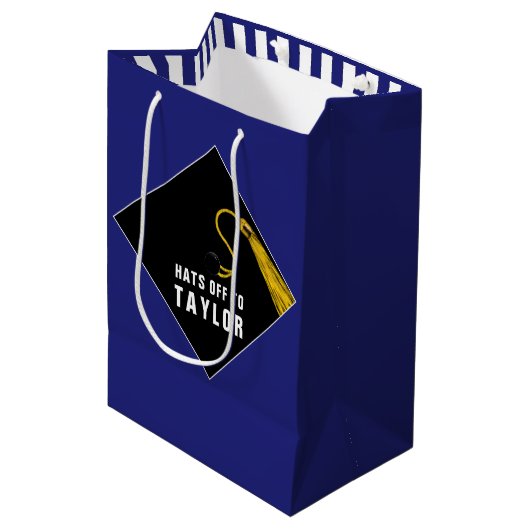 Aangepaste Afstuderen Blue Medium Gift Bag Medium Cadeauzakje (Voorkant Gekanteld)