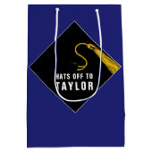 Aangepaste Afstuderen Blue Medium Gift Bag Medium Cadeauzakje (Achterkant)