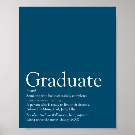 Aangepaste Afstuderen definitie Modern Blue Fun Poster (Voorkant)