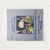 Aangepaste Afstuderen Foto Navy Blue Achtergrond B Wandkleed (Voorkant (horizontaal))