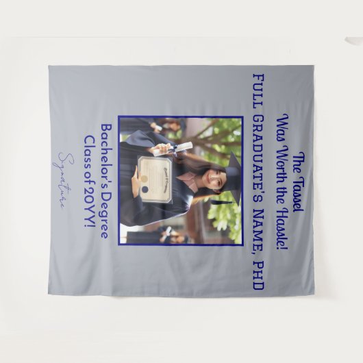 Aangepaste Afstuderen Foto Navy Blue Achtergrond B Wandkleed (Voorkant (horizontaal))