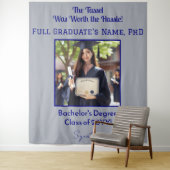 Aangepaste Afstuderen Foto Navy Blue Achtergrond B Wandkleed (In situ)