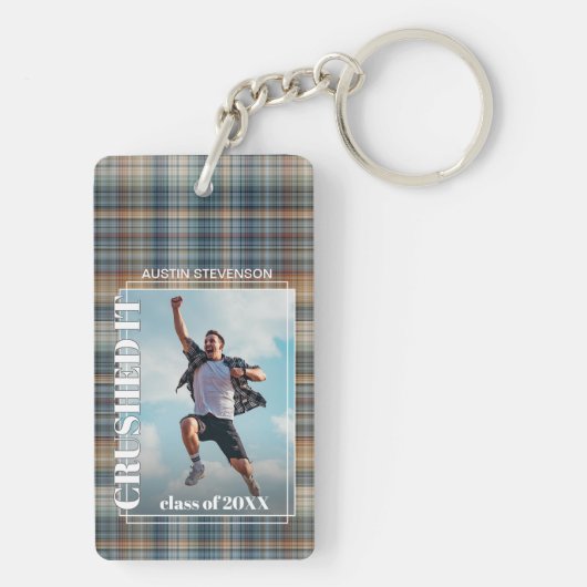 Aangepaste Afstuderen foto op Gingham Pattern-Sleu Sleutelhanger (achterkant)