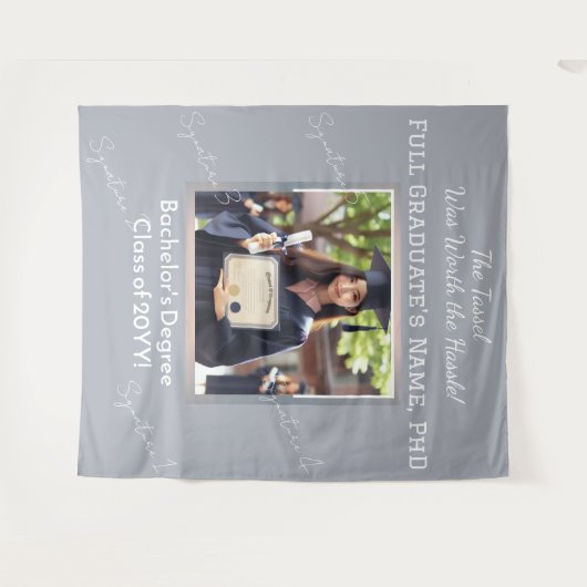 Aangepaste Afstuderen Foto Pearl Blue Silver Achte Wandkleed (Voorkant (horizontaal))