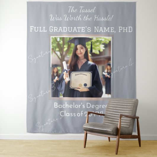 Aangepaste Afstuderen Foto Pearl Blue Silver Achte Wandkleed (In situ)