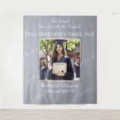 Aangepaste Afstuderen Foto Pearl Blue Silver Achte Wandkleed (Voorkant)