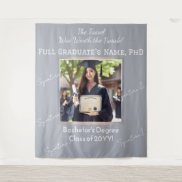 Aangepaste Afstuderen Foto Pearl Blue Silver Achte Wandkleed