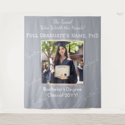 Aangepaste Afstuderen Foto Pearl Blue Silver Achte Wandkleed (Voorkant)