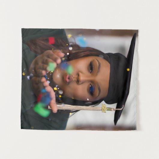 Aangepaste Afstuderen foto Wandkleed (Voorkant (horizontaal))