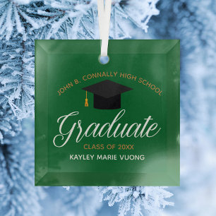 Aangepaste afstuderen groen goud afgestudeerd Kers Glas Ornament