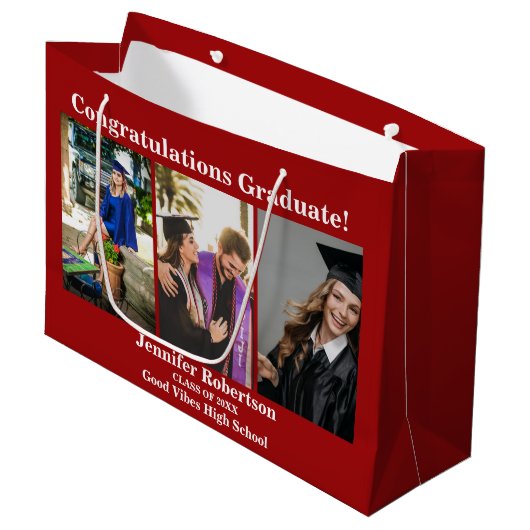 Aangepaste afstuderen klas van 3 foto collage naam groot cadeauzakje (Voorkant Gekanteld)