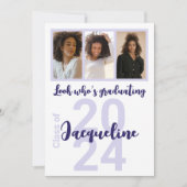 Aangepaste Afstuderen Paarse Script Fotocollage Kaart (Voorkant)