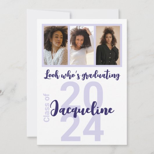 Aangepaste Afstuderen Paarse Script Fotocollage Kaart (Voorkant)