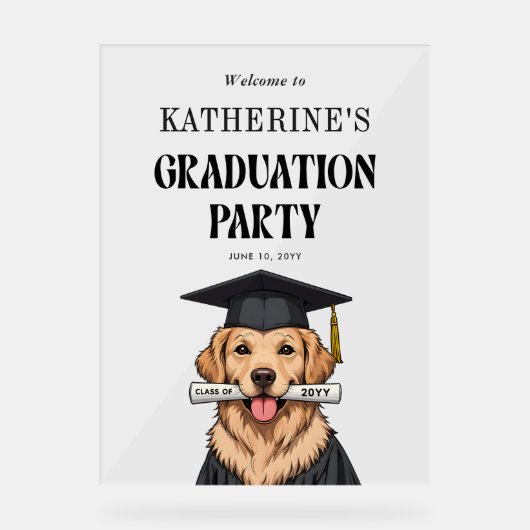 Aangepaste Afstuderen Schattigee Golden Retriever  Acryl Bord (Voorkant)