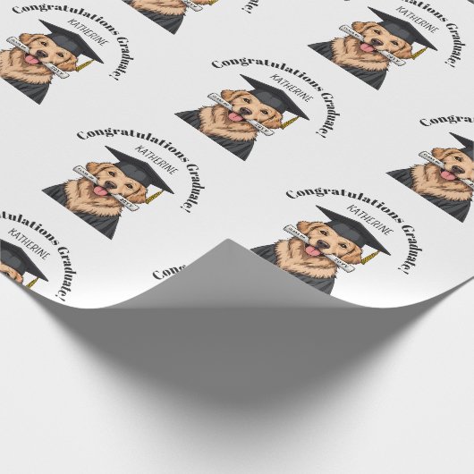 Aangepaste Afstuderen Schattigee Golden Retriever  Cadeaupapier (Hoek)