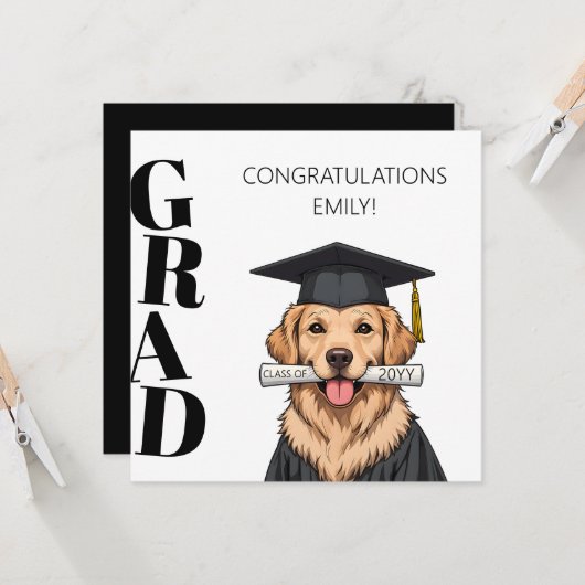 Aangepaste Afstuderen Schattigee Golden Retriever Kaart (Voorkant / Achterkant in situ)