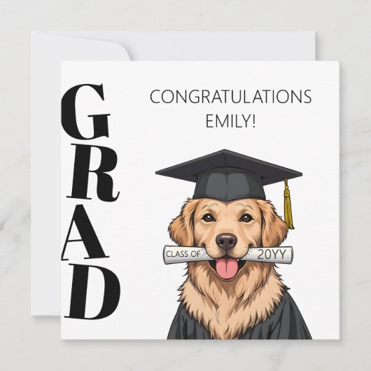 Aangepaste Afstuderen Schattigee Golden Retriever Kaart (Voorkant)