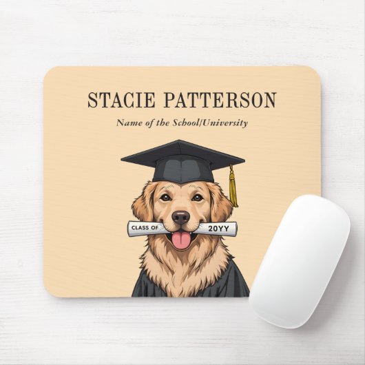 Aangepaste Afstuderen Schattigee Golden Retriever Muismat (Met muis)
