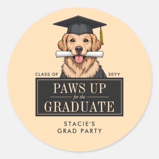 Aangepaste Afstuderen Schattigee Golden Retriever  Ronde Sticker (Voorkant)