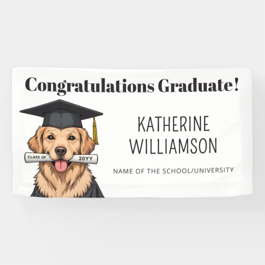 Aangepaste Afstuderen Schattigee Golden Retriever  Spandoek (Horizontaal)