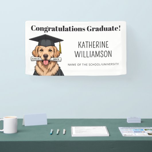 Aangepaste Afstuderen Schattigee Golden Retriever  Spandoek (Beurs)