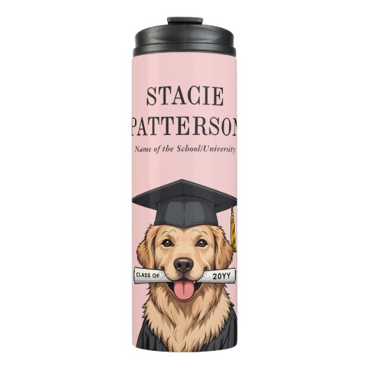 Aangepaste Afstuderen Schattigee Golden Retriever Thermosbeker (Voorkant)