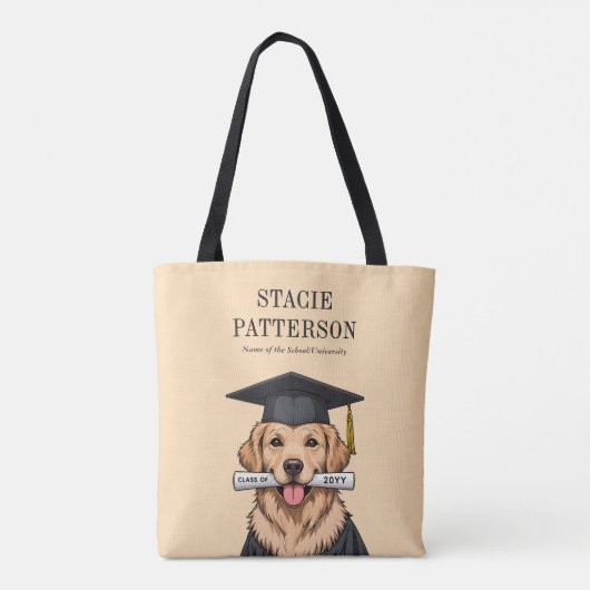 Aangepaste Afstuderen Schattigee Golden Retriever  Tote Bag (Achterkant)