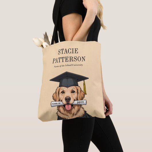Aangepaste Afstuderen Schattigee Golden Retriever  Tote Bag (Dichtbij)